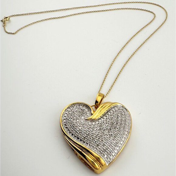 Bold & Beautiful 1 ct "Whole Heart" Diamond Necklace  - 14kt Gold Over Sterling - Picture 5 of 14